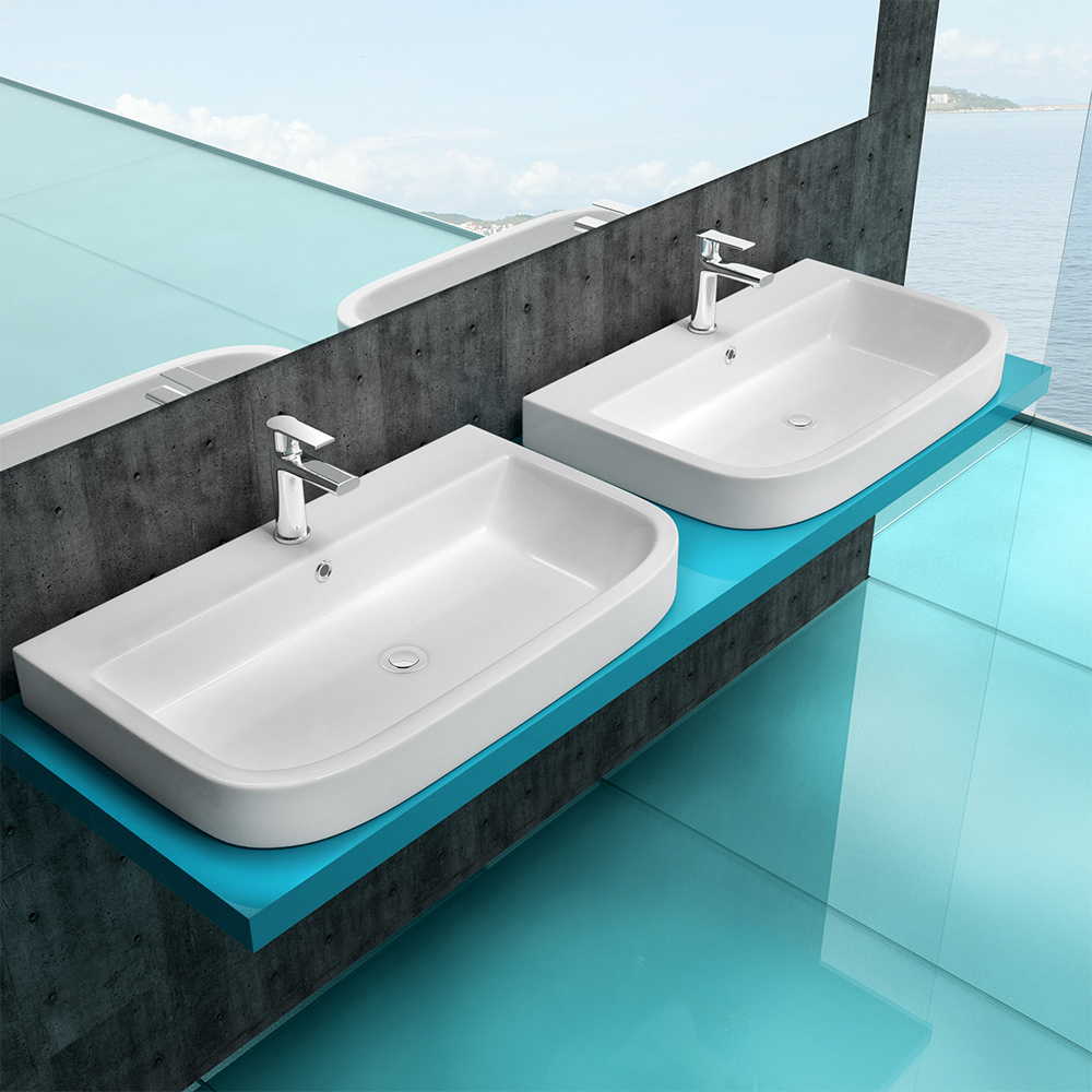 Korpusbad® Keramik Waschbecken Waschtisch Aufsatz Wandmontage Hänge Bad